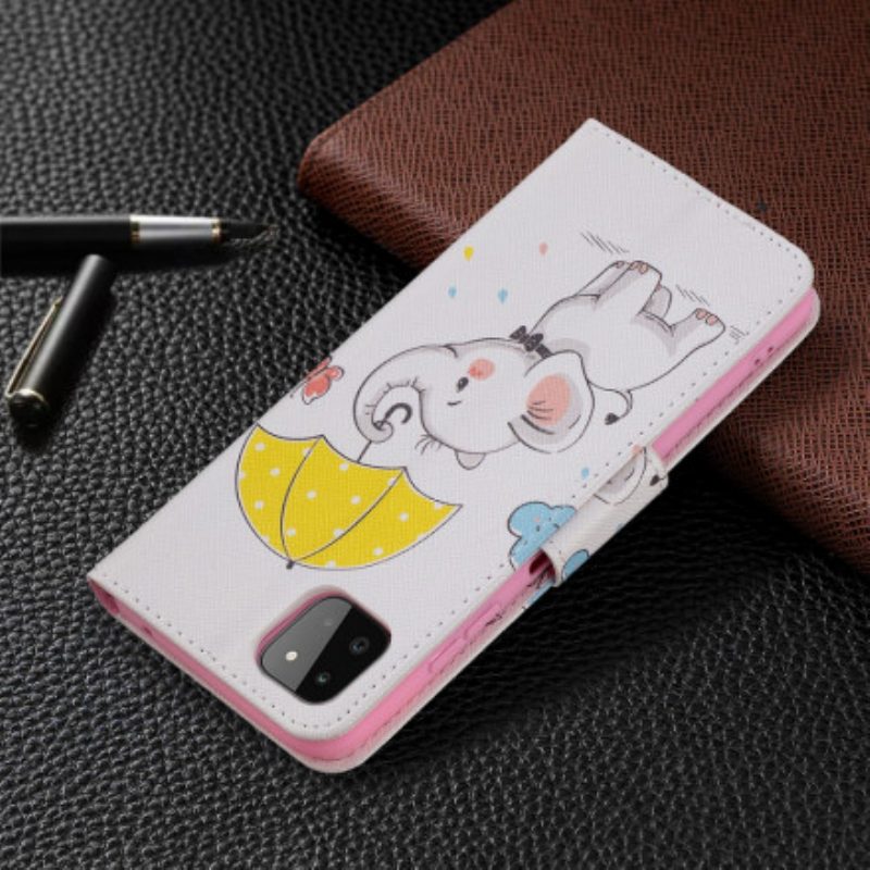 Lederhüllen Für Samsung Galaxy A22 5G Baby Elefant