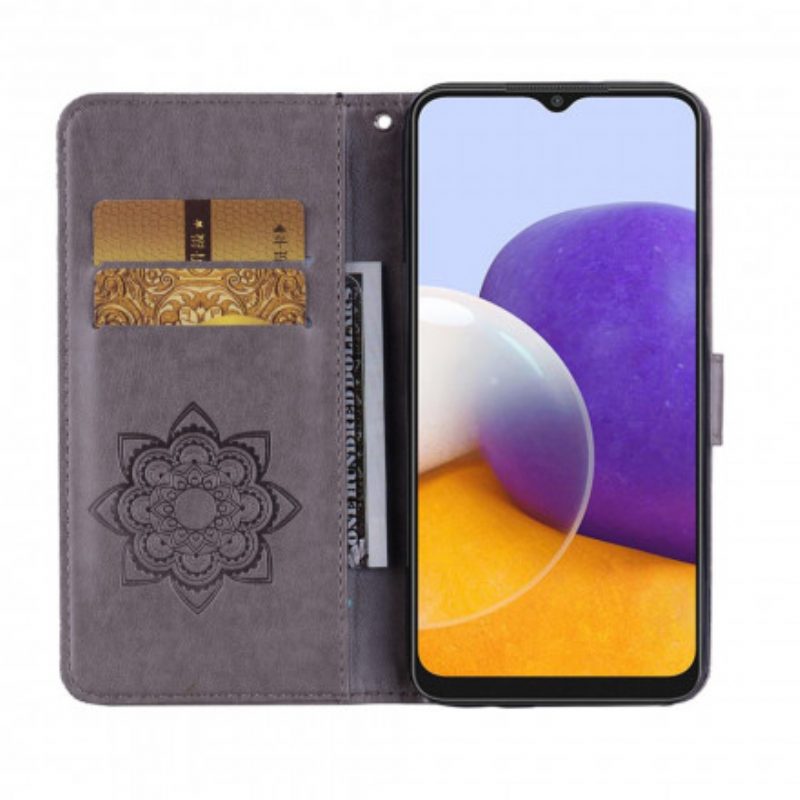 Lederhüllen Für Samsung Galaxy A22 5G Eulen-mandala Und Schlüsselband