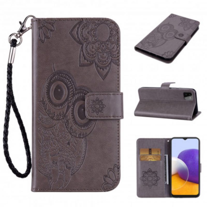 Lederhüllen Für Samsung Galaxy A22 5G Eulen-mandala Und Schlüsselband