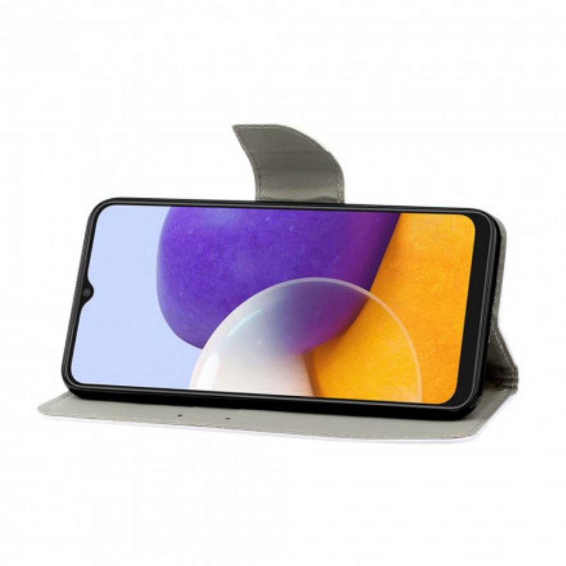 Lederhüllen Für Samsung Galaxy A22 5G Marmor Mit Lanyard