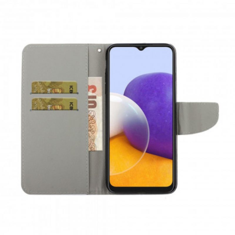 Lederhüllen Für Samsung Galaxy A22 5G Marmor Mit Lanyard