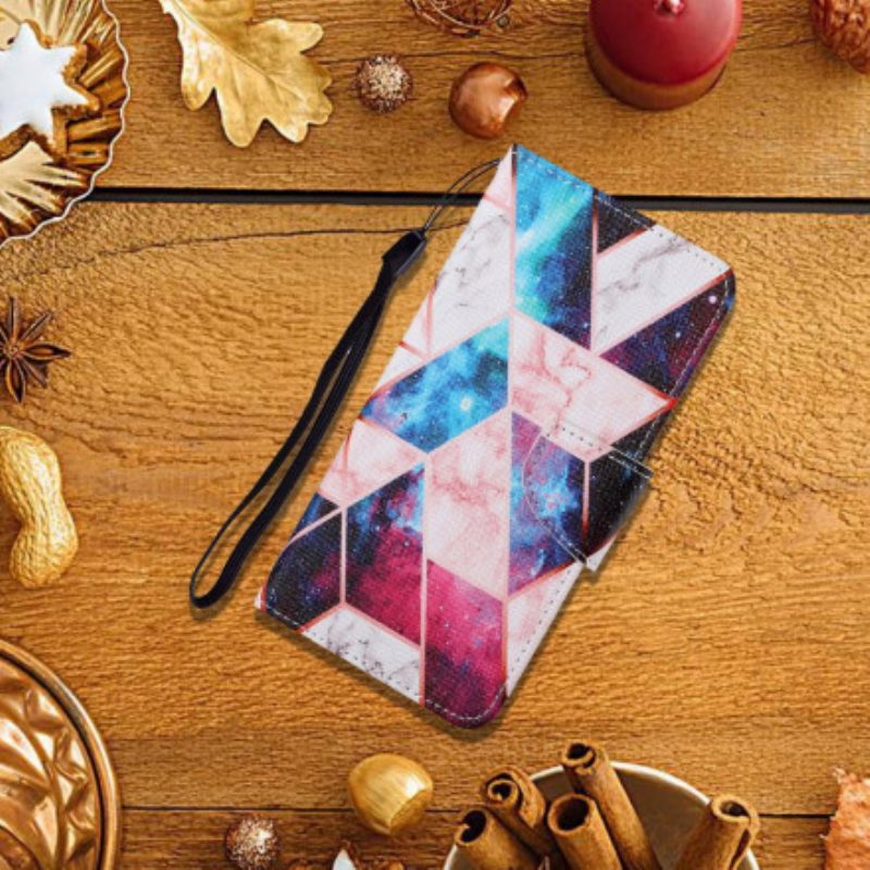Lederhüllen Für Samsung Galaxy A22 5G Marmor Mit Lanyard