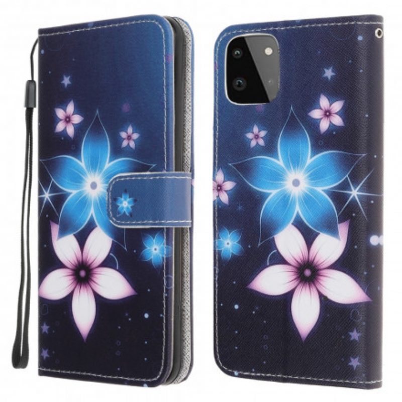 Lederhüllen Für Samsung Galaxy A22 5G Mit Kordel Mondriemenblumen
