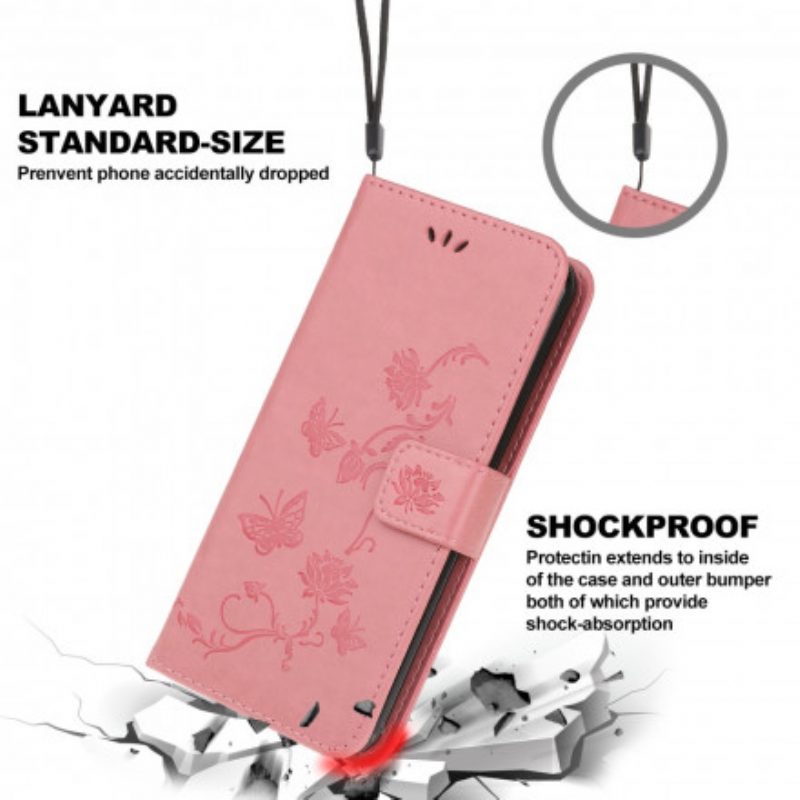 Lederhüllen Für Samsung Galaxy A22 5G Mit Kordel Schmetterlings- Und Blumenarmband