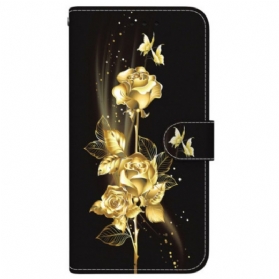 Lederhüllen Oppo Reno 13 5g Goldene Und Rosa Schmetterlinge
