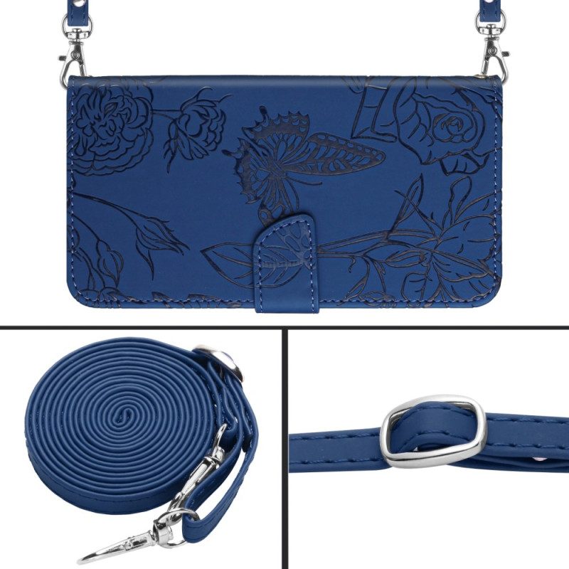 Lederhüllen Oppo Reno 13 5g Handyhülle Schulterriemen Mit Schmetterlingsmuster Tasche