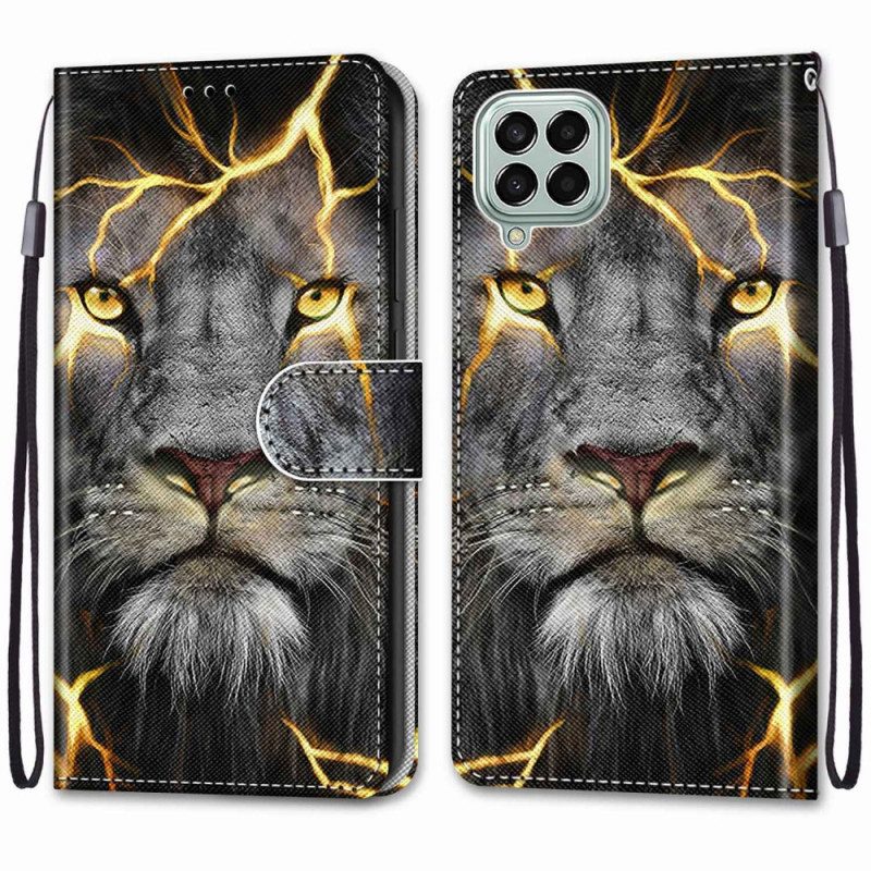 Flip Case Für Samsung Galaxy M53 5G Mit Kordel Feline On Fire Mit Riemen