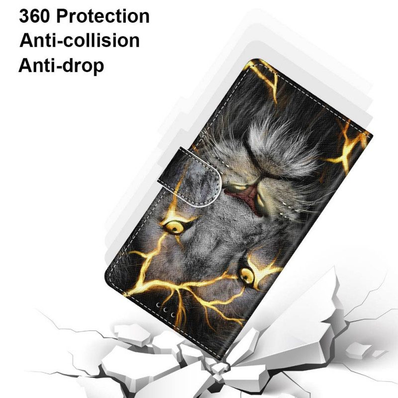 Flip Case Für Samsung Galaxy M53 5G Mit Kordel Feline On Fire Mit Riemen