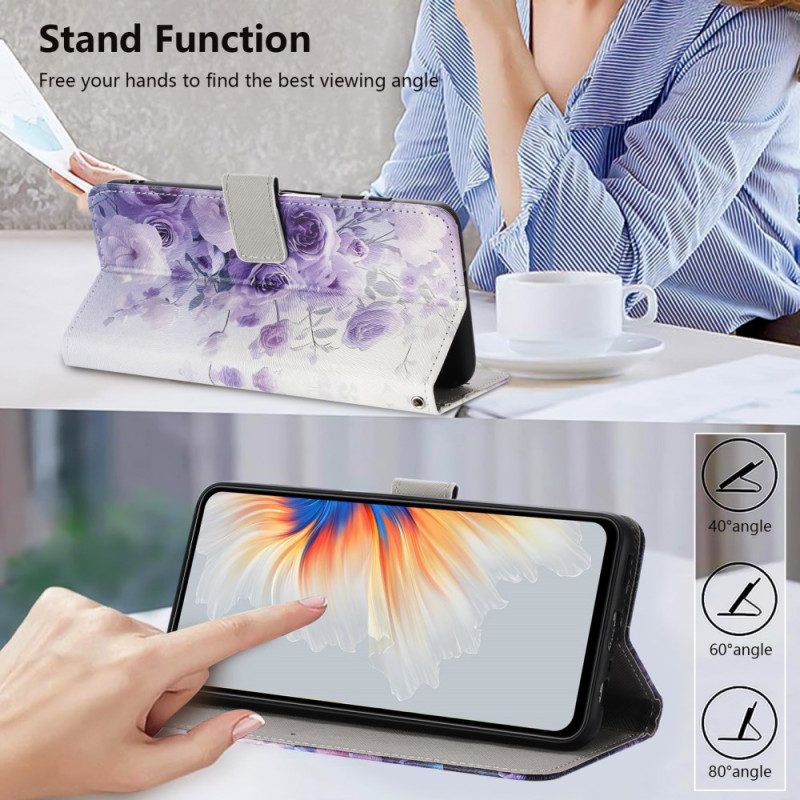 Case Xiaomi 17 Pro Max Flip-geldbörse – Rosa-lila Muster Mit Handschlaufe