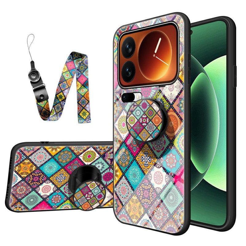 Hülle Für Xiaomi 17 Pro Max Patchwork-ständer Und -tragegurt
