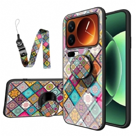 Hülle Für Xiaomi 17 Pro Max Patchwork-ständer Und -tragegurt