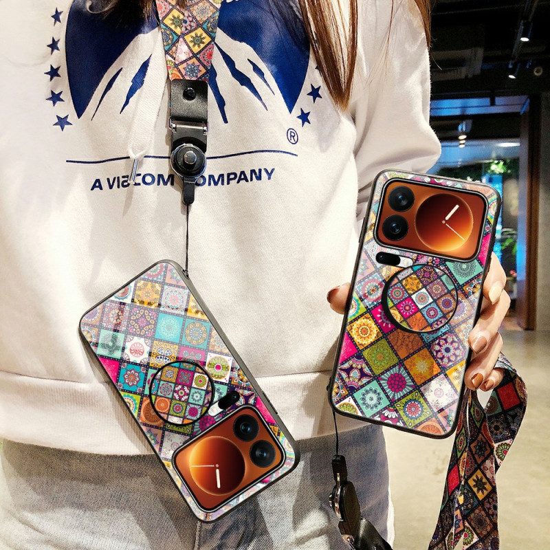 Hülle Für Xiaomi 17 Pro Max Patchwork-ständer Und -tragegurt