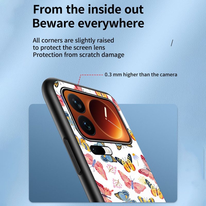 Hülle Xiaomi 17 Pro Max Schmetterlingsmuster Aus Gehärtetem Glas