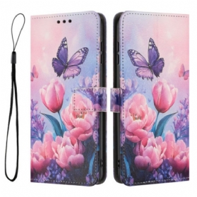 Lederhüllen Xiaomi 17 Pro Max Handyhülle Schmetterling Und Rosa Blumen