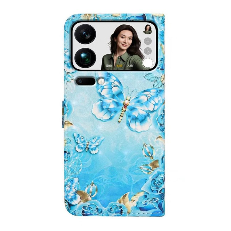 Lederhüllen Xiaomi 17 Pro Max Handyhülle Schmetterlinge Und Diamanten