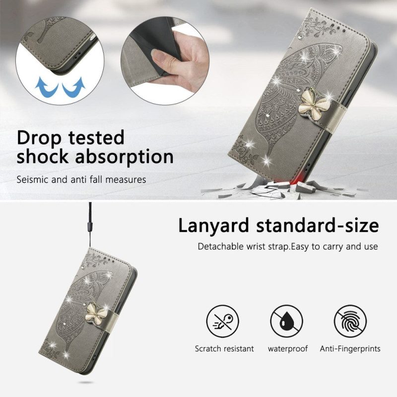 Lederhüllen Xiaomi 17 Pro Max Schmetterling Und Strasssteine