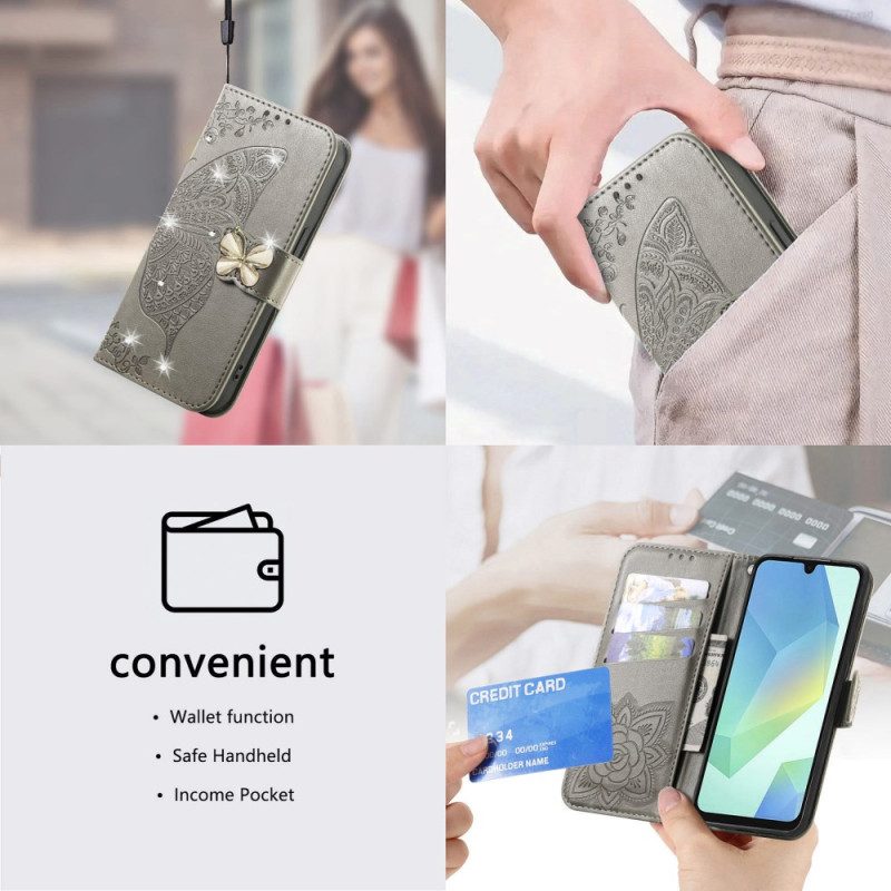 Lederhüllen Xiaomi 17 Pro Max Schmetterling Und Strasssteine