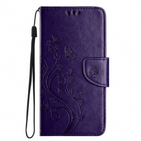 Lederhüllen Für Poco C75 Blumen Und Schmetterlinge Mit Lanyard