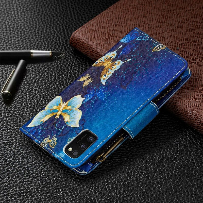 Lederhüllen Für Samsung Galaxy A41 Reißverschlusstasche Mit Schmetterlingen