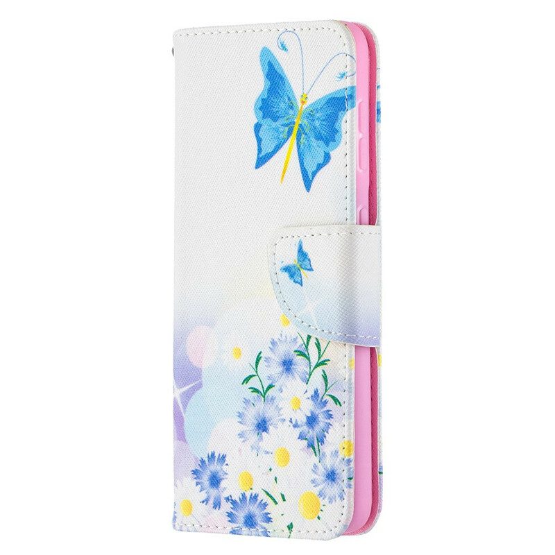 Flip Case Für Samsung Galaxy S21 5G Bemalte Schmetterlinge Und Blumen