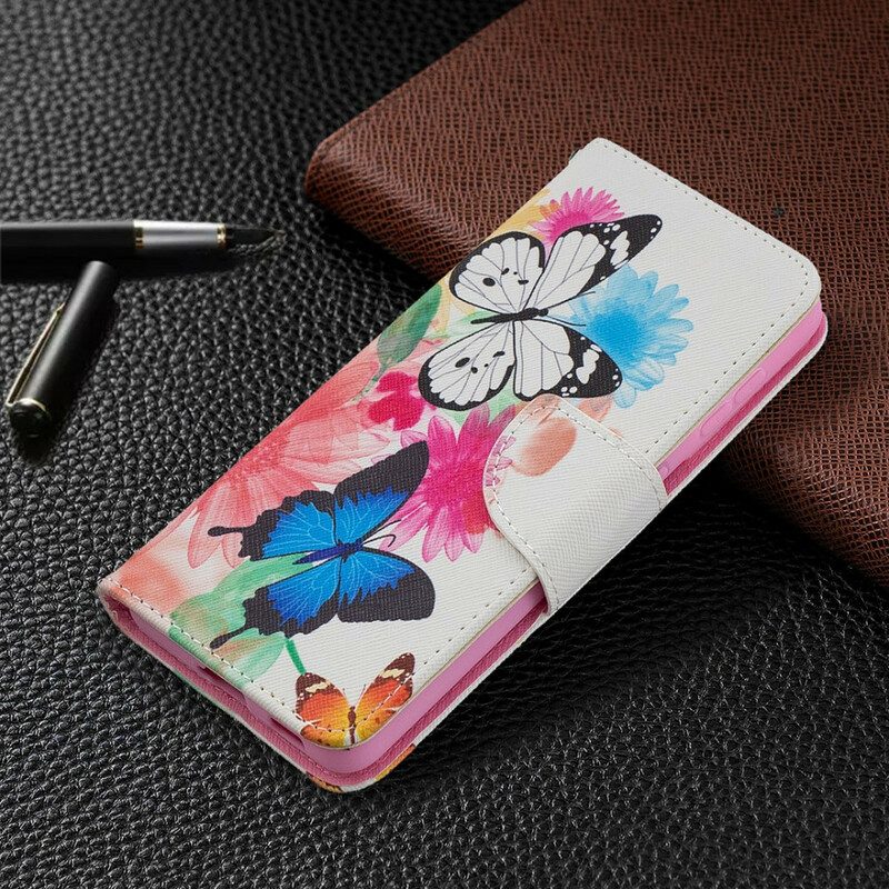 Flip Case Für Samsung Galaxy S21 5G Bemalte Schmetterlinge Und Blumen