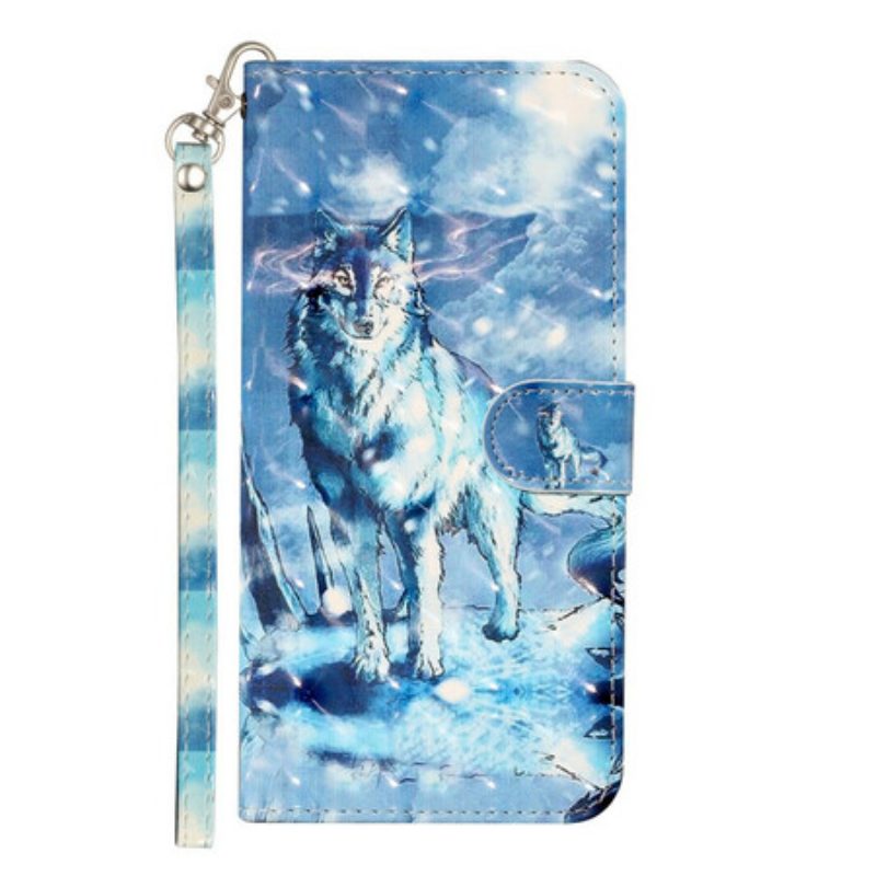 Flip Case Für Samsung Galaxy S21 5G Mit Kordel Wolf-lichtstrahler Mit Riemen