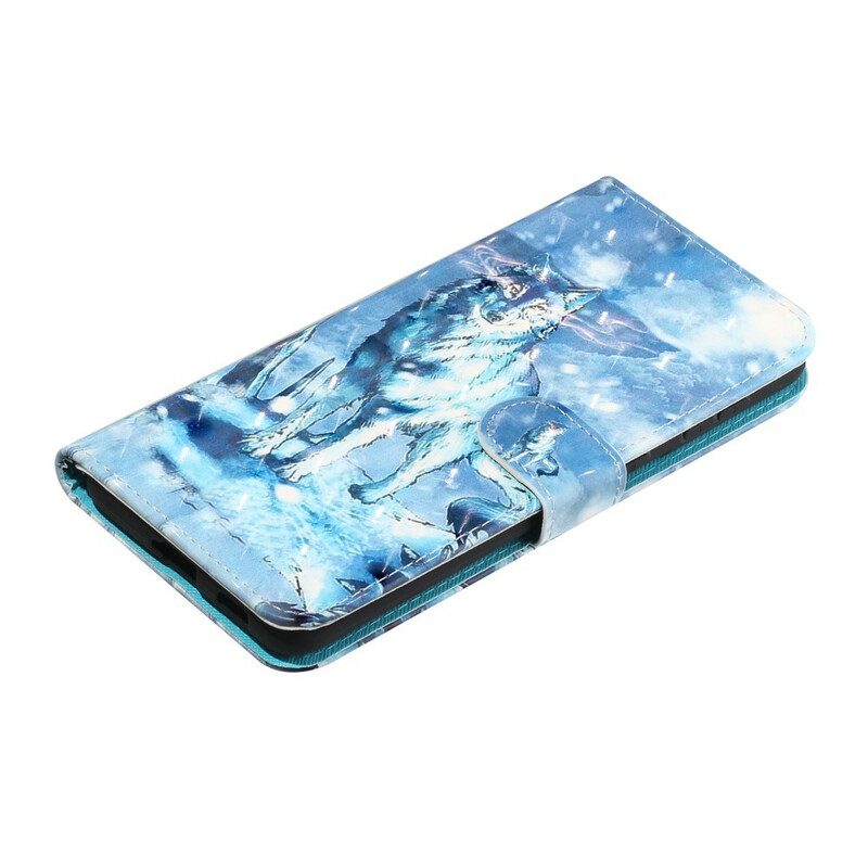 Flip Case Für Samsung Galaxy S21 5G Mit Kordel Wolf-lichtstrahler Mit Riemen