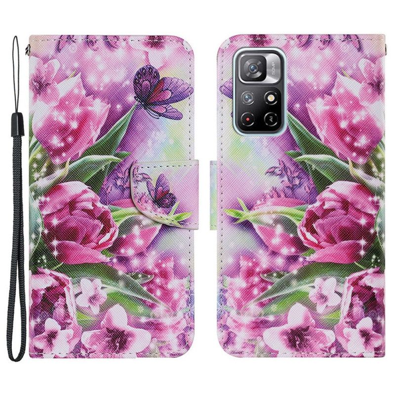 Flip Case Für Poco M4 Pro 5G Schmetterling Und Lotus