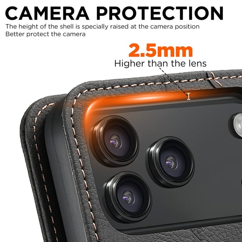 Flip Case Für iPhone 17 Pro Magsafe-kompatibles Litschi-leder