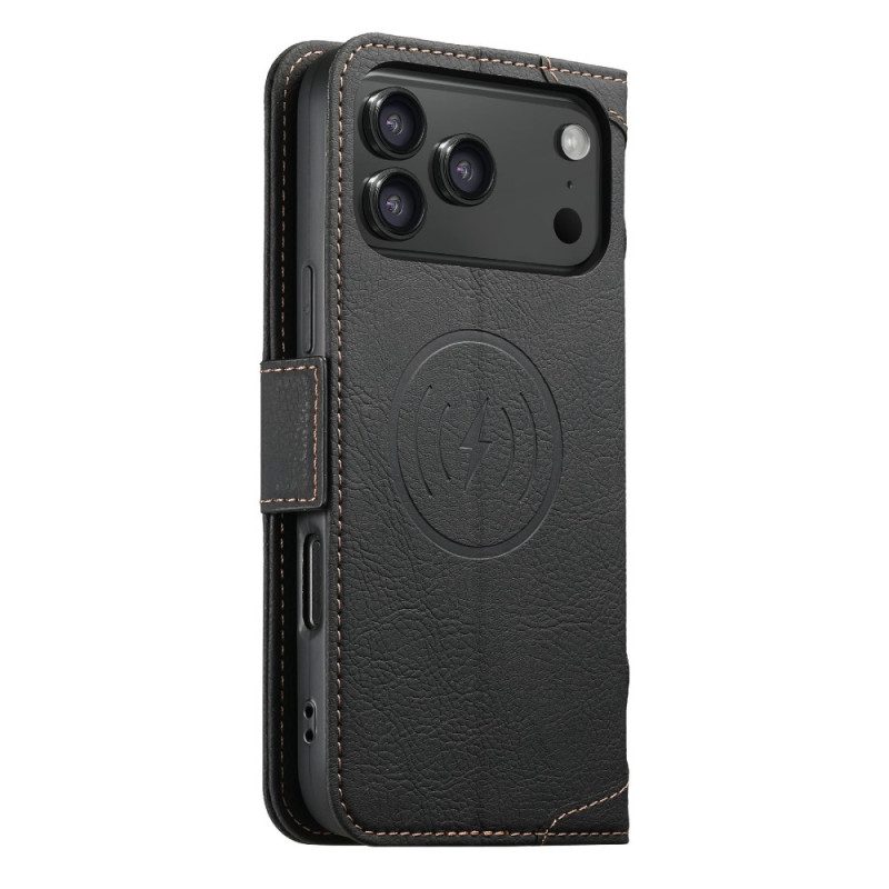 Flip Case Für iPhone 17 Pro Magsafe-kompatibles Litschi-leder