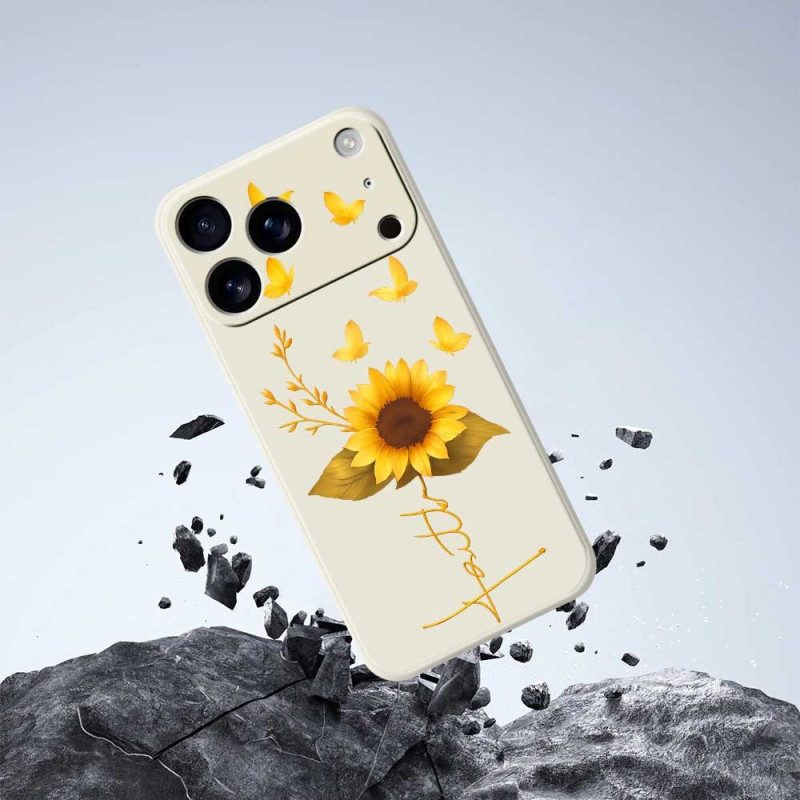Hülle iPhone 17 Pro Handyhülle Flüssigsilikon-sonnenblume Und Schmetterlinge