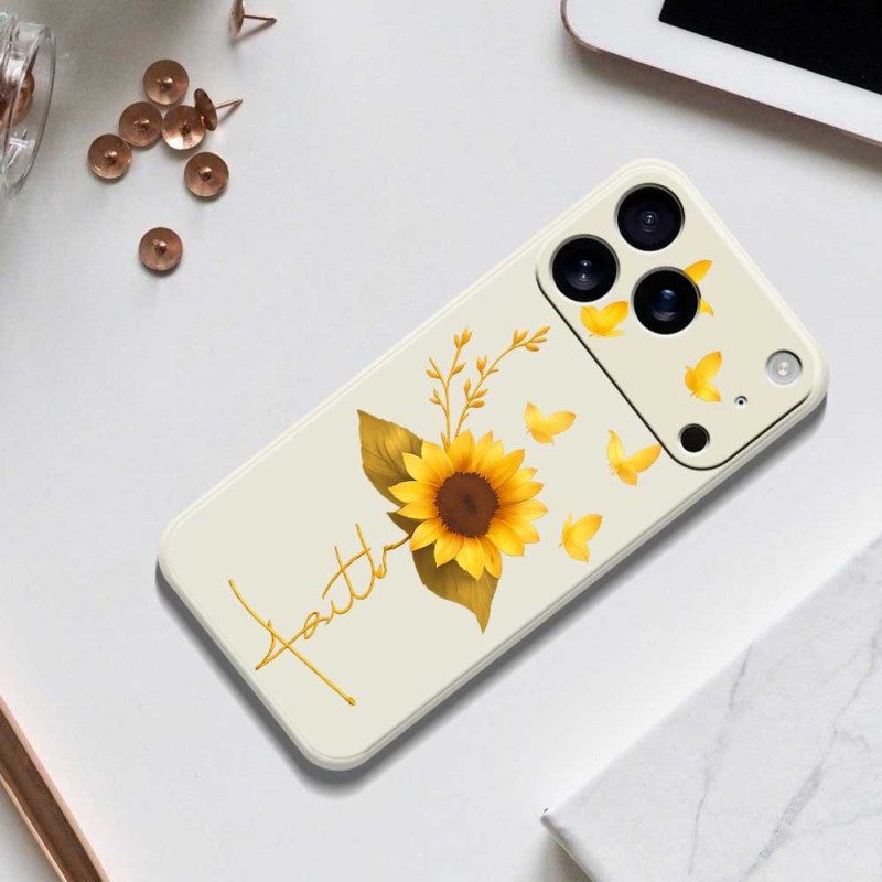 Hülle iPhone 17 Pro Handyhülle Flüssigsilikon-sonnenblume Und Schmetterlinge