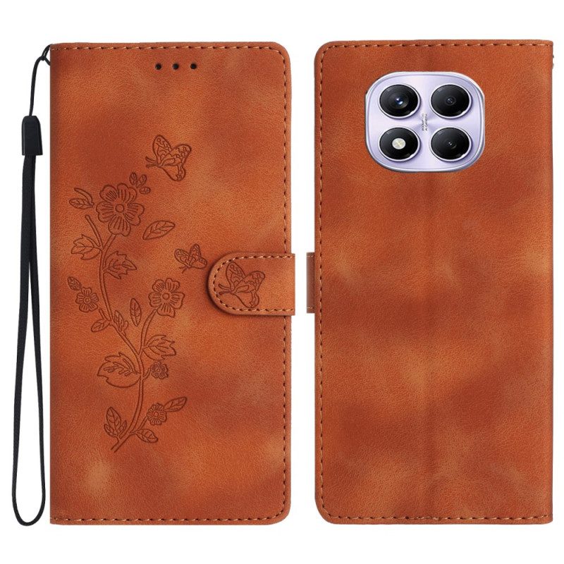 Lederhüllen Für Xiaomi Redmi Note 14 Pro 4g Blumen- Und Schmetterlingsdesign
