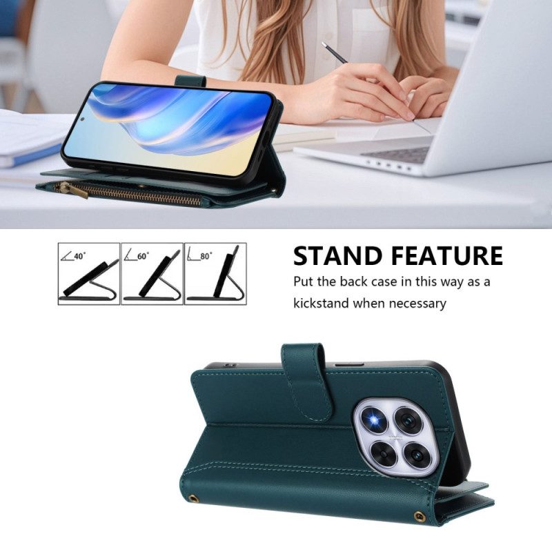 Lederhüllen Für Xiaomi Redmi Note 14 Pro 4g Geldbörse Mit 9 Kartenfächern Und Umhängeband