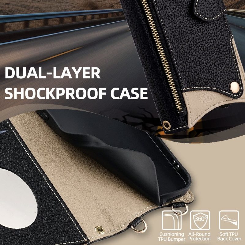 Lederhüllen Für Xiaomi Redmi Note 14 Pro 4g Zweifarbige Geldbörse Mit Kette