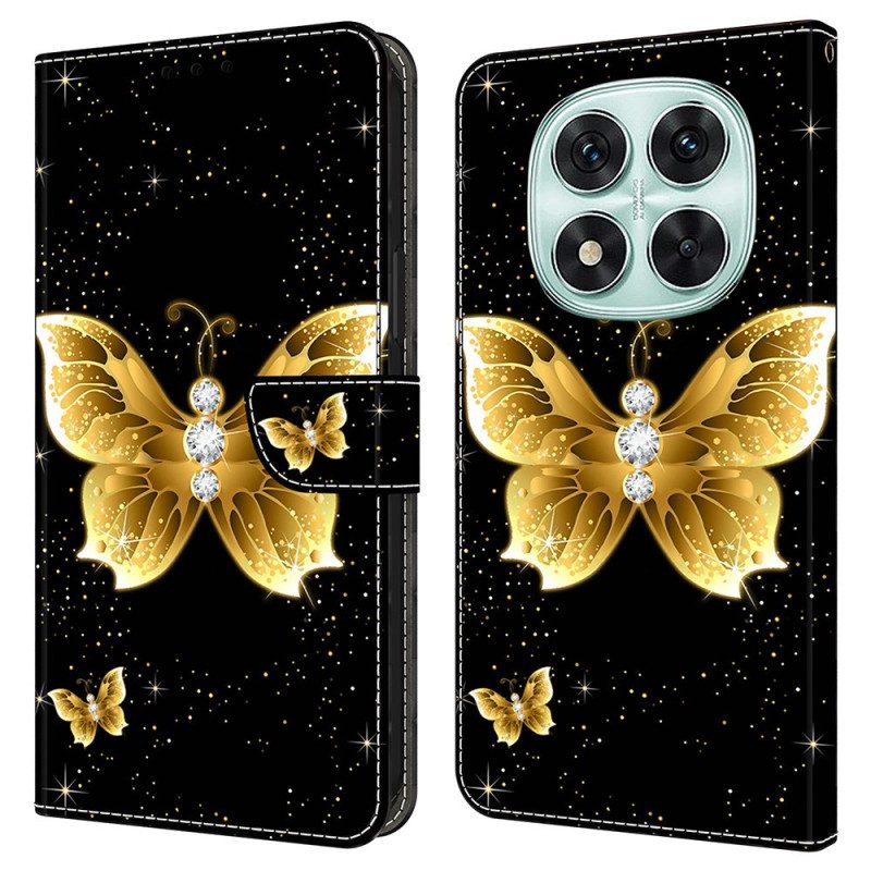 Lederhüllen Xiaomi Redmi Note 14 Pro 4g Goldene Schmetterlinge