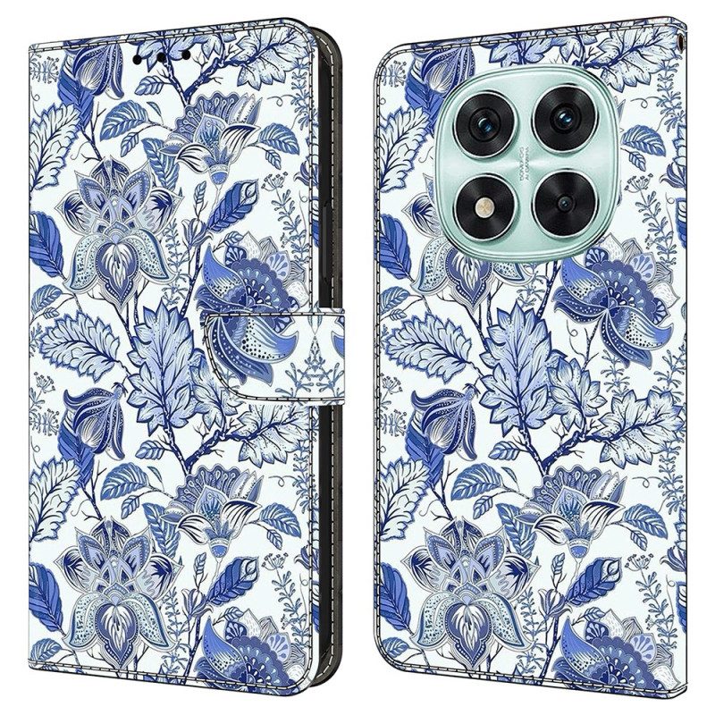 Lederhüllen Xiaomi Redmi Note 14 Pro 4g Handyhülle Blaues Blumenmuster
