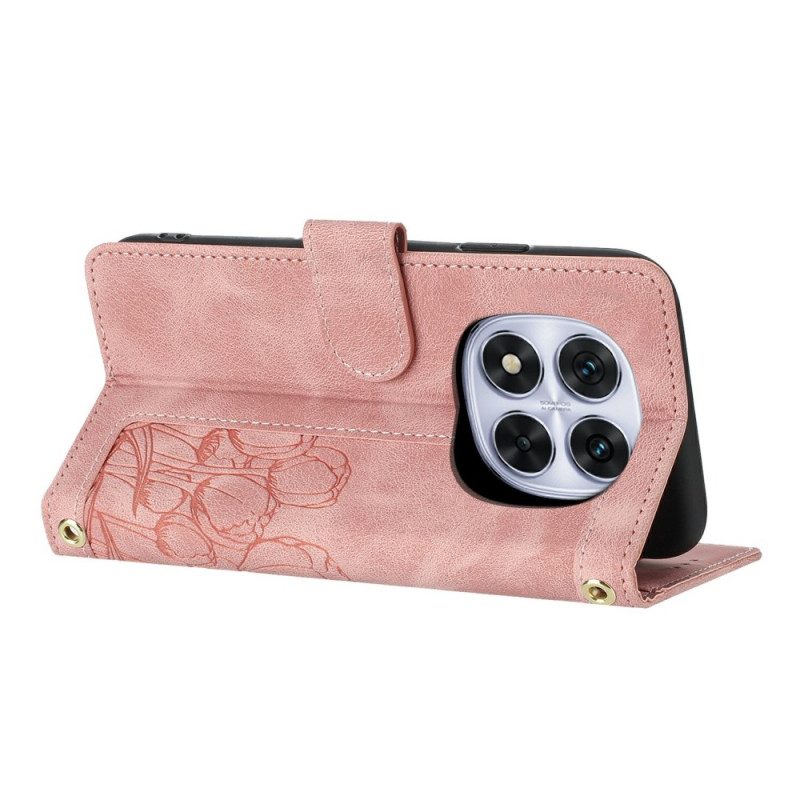 Lederhüllen Xiaomi Redmi Note 14 Pro 4g Handyhülle Blumenmuster Mit Riemen