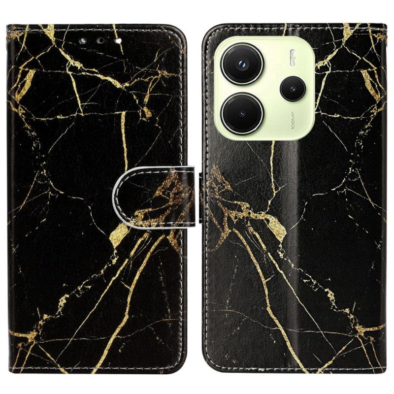 Lederhüllen Xiaomi Redmi Note 14 Pro 4g Schwarzer Und Goldener Marmor