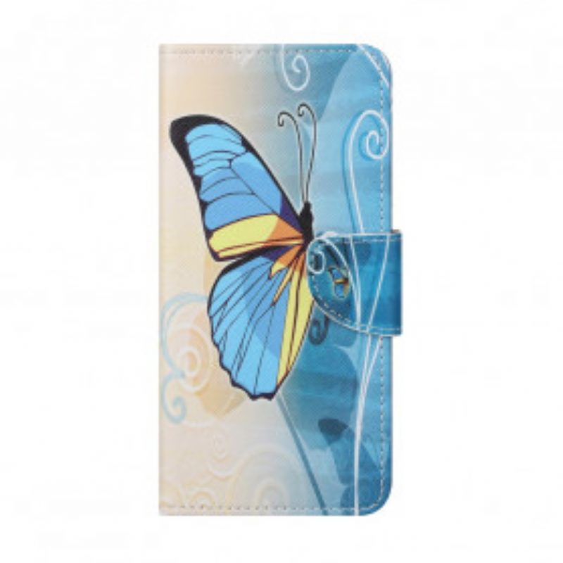 Lederhüllen Für Xiaomi Redmi 10 Blauer Und Gelber Schmetterling