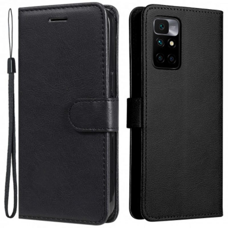 Lederhüllen Für Xiaomi Redmi 10 Mit Kordel Einfarbige Riemchenserie