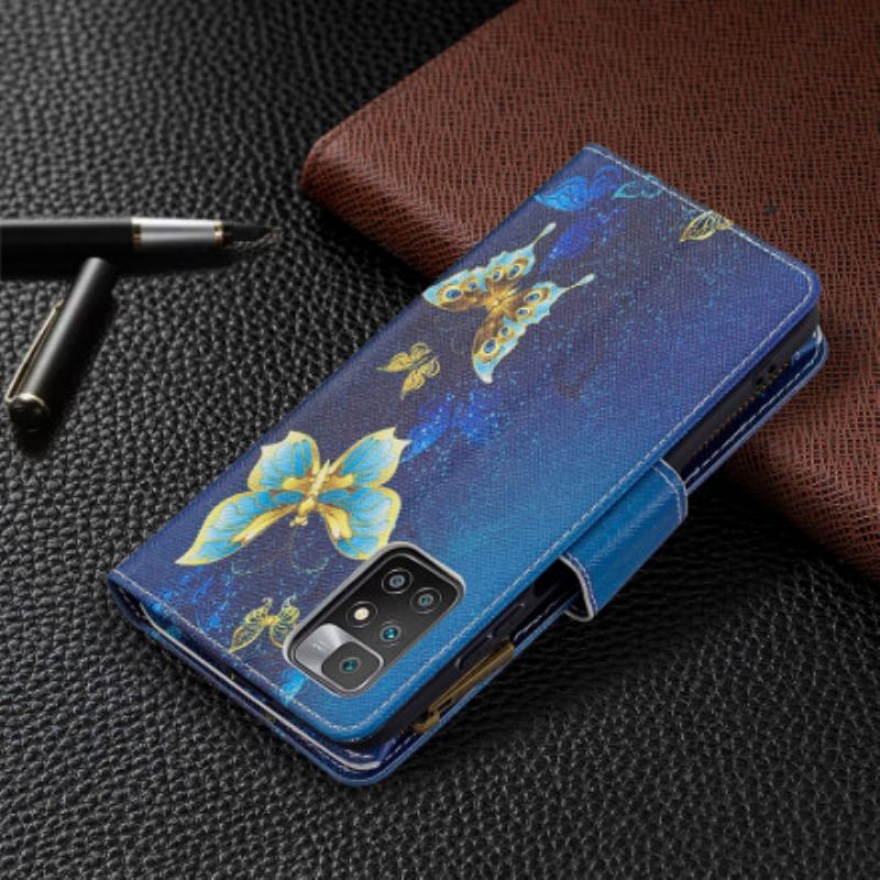 Lederhüllen Für Xiaomi Redmi 10 Reißverschlusstasche Mit Schmetterlingen