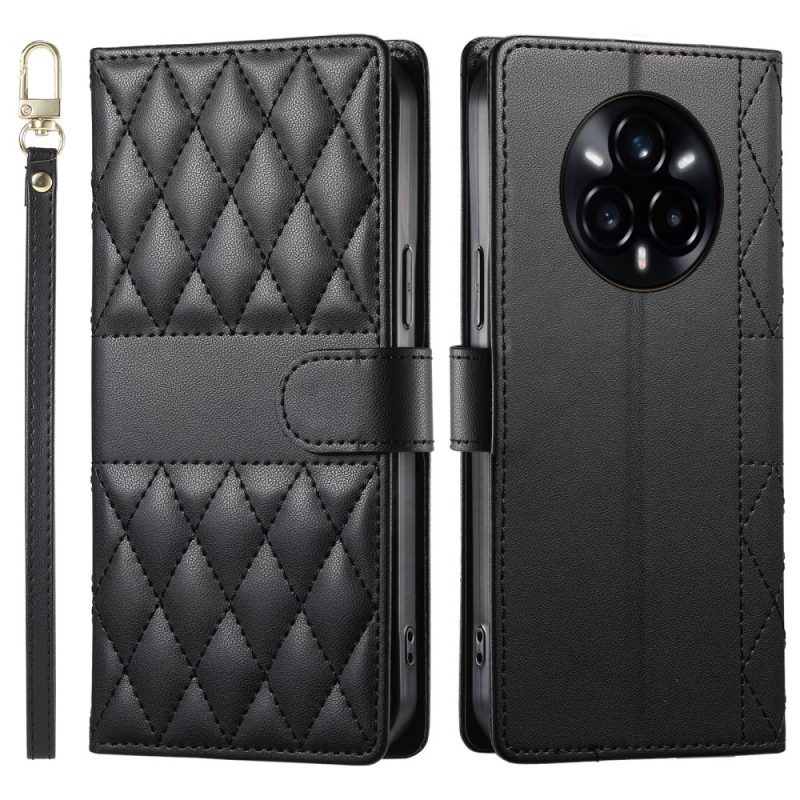 Lederhüllen Für Realme 14 Pro 5g Gestepptes Design Mit Trageriemen Und Schultergurt