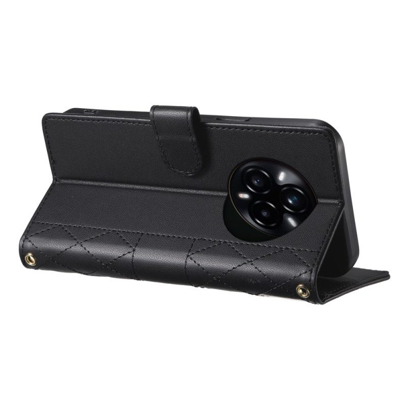 Lederhüllen Für Realme 14 Pro 5g Gestepptes Design Mit Trageriemen Und Schultergurt