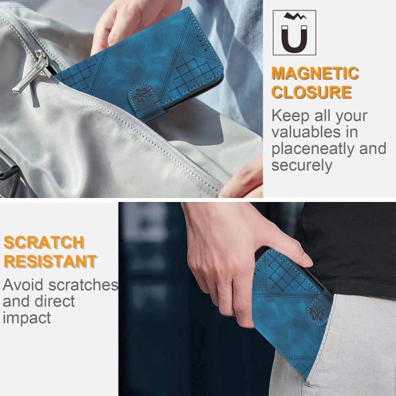 Lederhüllen Realme 14 Pro 5g Handyhülle Geometrische Schmetterlinge Mit Riemen