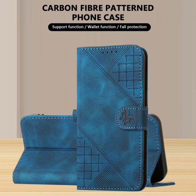 Lederhüllen Realme 14 Pro 5g Handyhülle Geometrische Schmetterlinge Mit Riemen