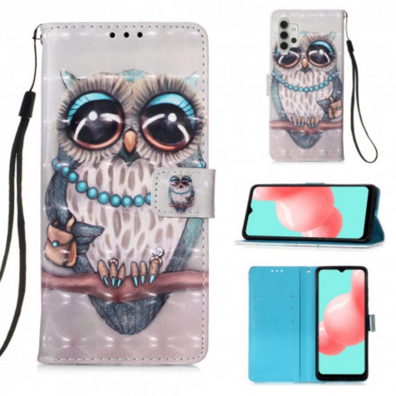 Flip Case Für Samsung Galaxy A32 5G Mit Kordel Miss Owl Mit Riemen