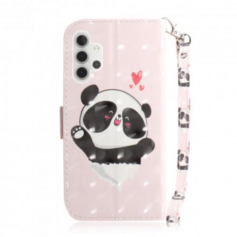 Lederhüllen Für Samsung Galaxy A32 5G Mit Kordel Panda Love Mit Schlüsselband