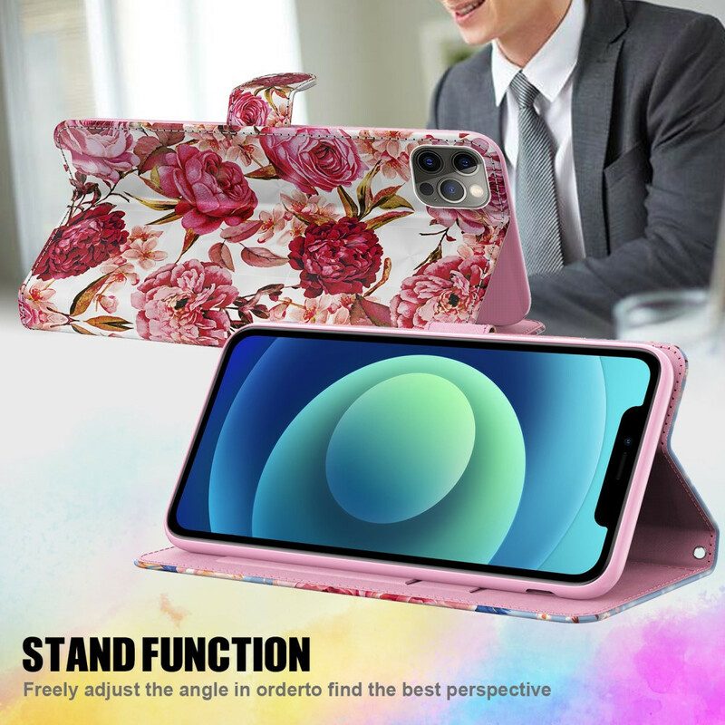 Lederhüllen Für Samsung Galaxy M12 / A12 Lichtpunkt-rosen Mit Schlüsselband
