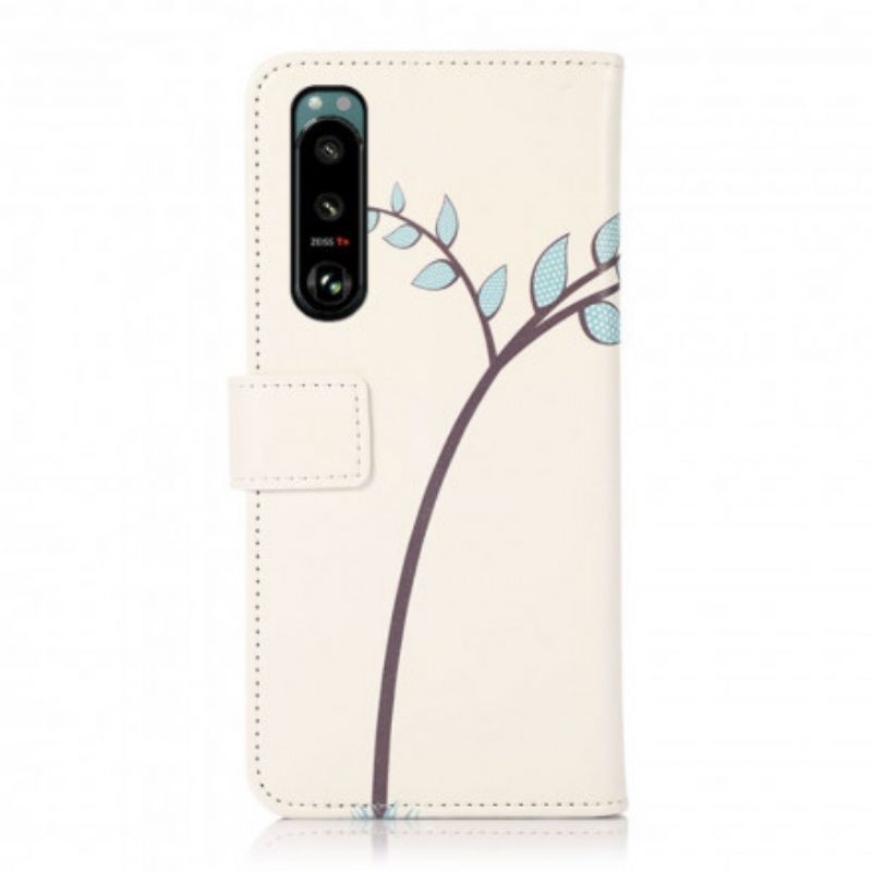 Lederhüllen Für Sony Xperia 5 III Ein Paar Eulen Auf Dem Baum